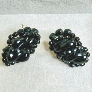 Vintage Judith McCann Wing Back Black Cluster Beads Earrings